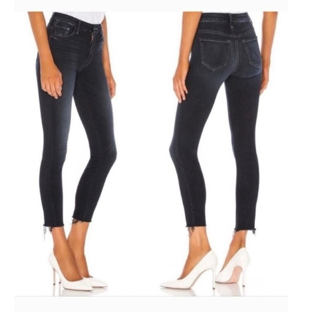 Mother High Waisted Looker Ankle Fray Last Call Dark Wash Skinny Jeans Size 27